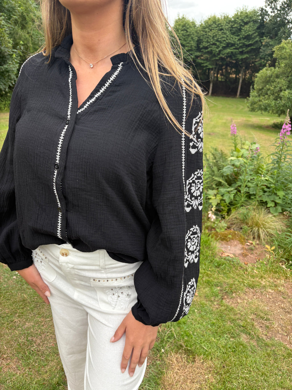 Cheesecloth Embroidered Blouse