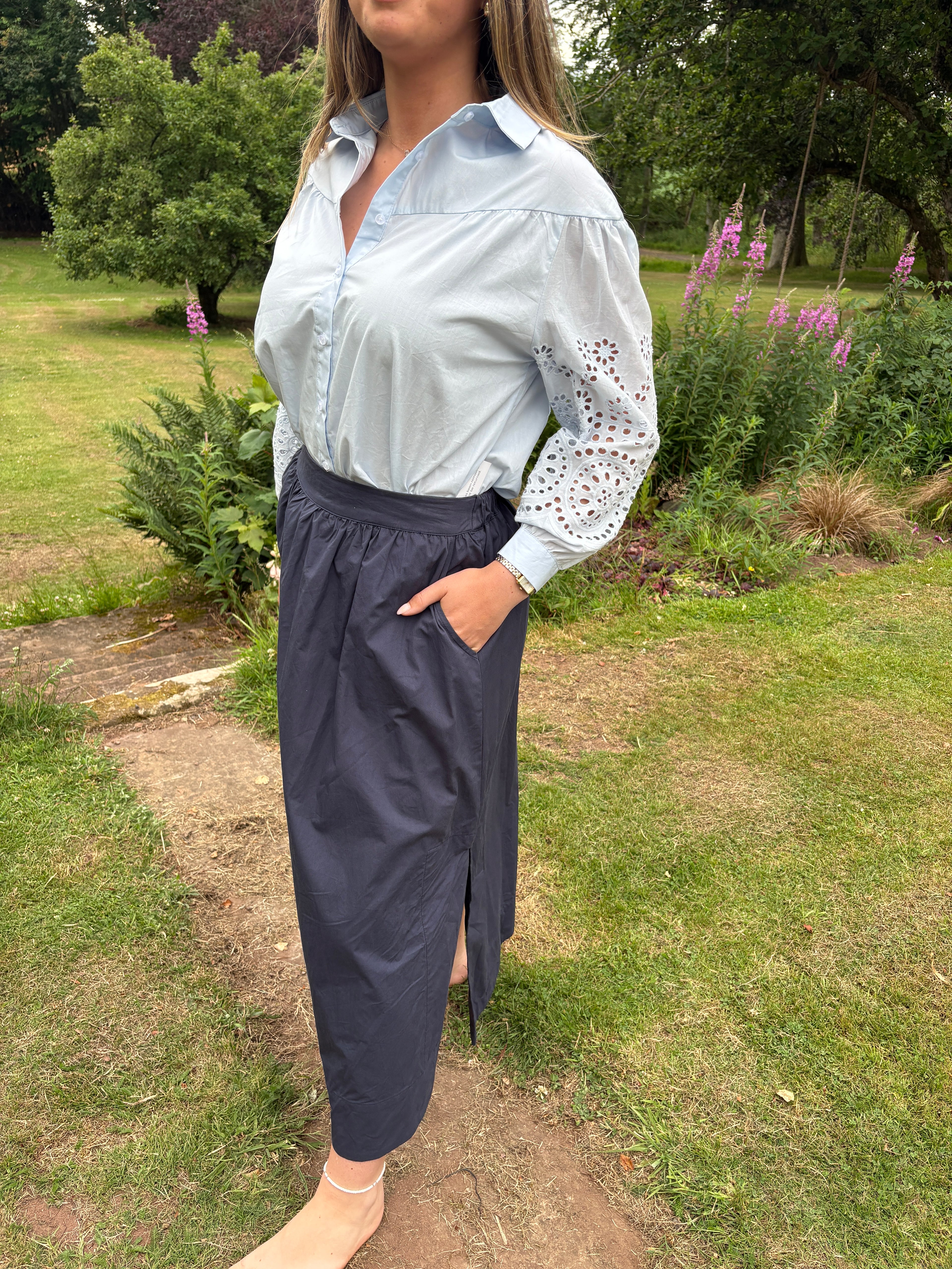 Cotton Poplin Midi Skirt