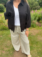 Black Broderie Detail Button Down Shirt