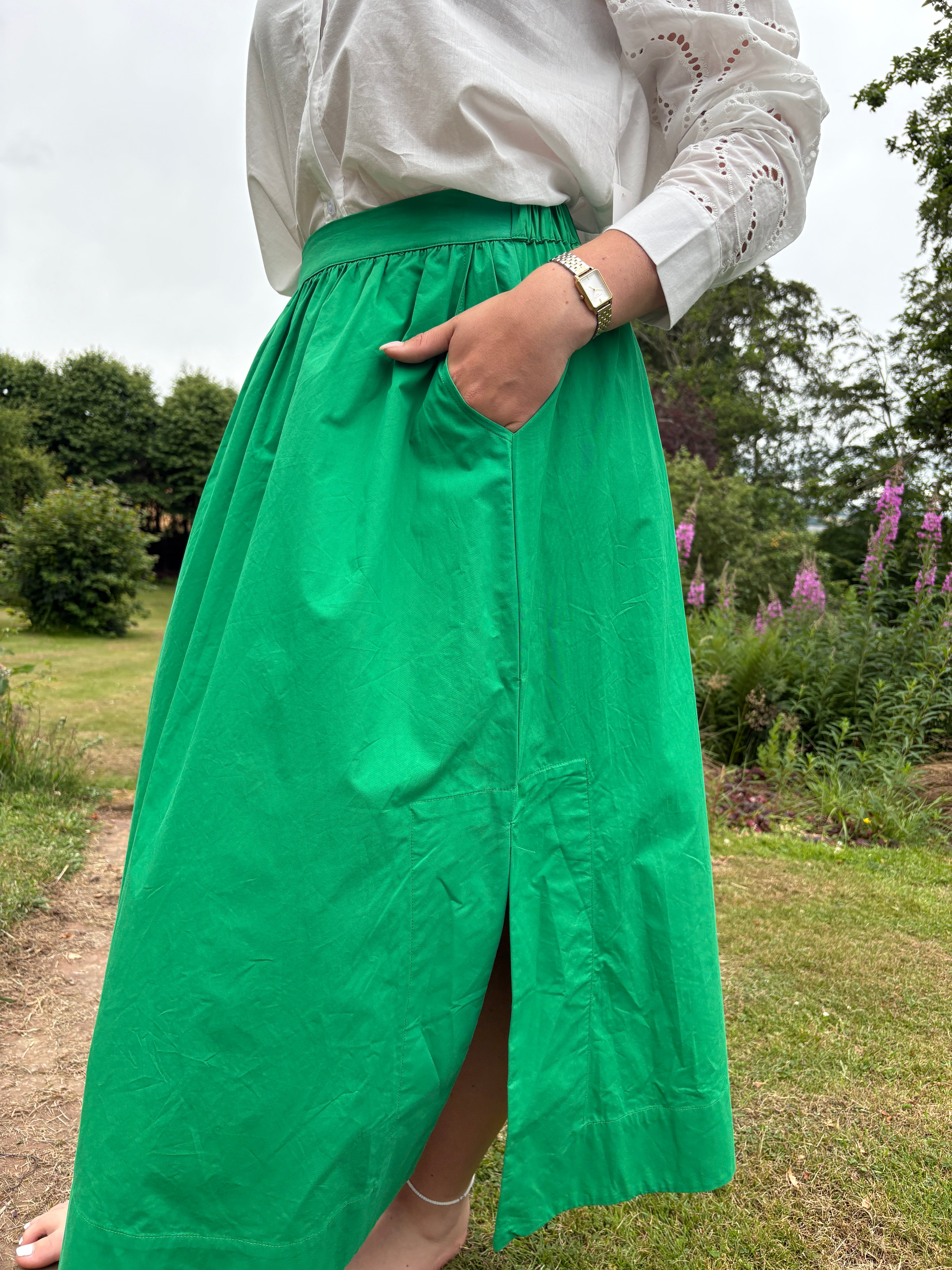 Cotton Poplin Midi Skirt