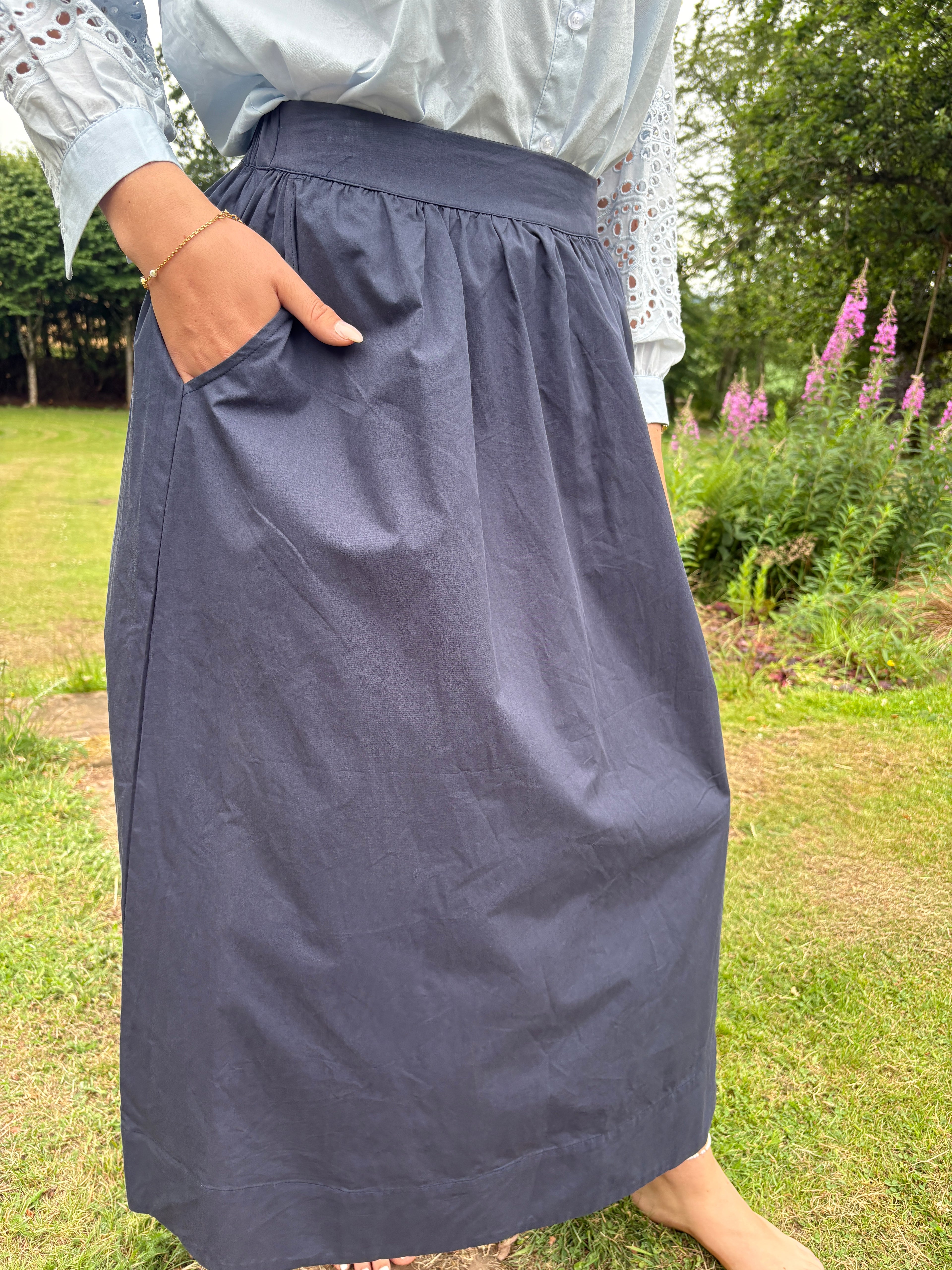 Cotton Poplin Midi Skirt