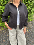 Black Broderie Detail Button Down Shirt