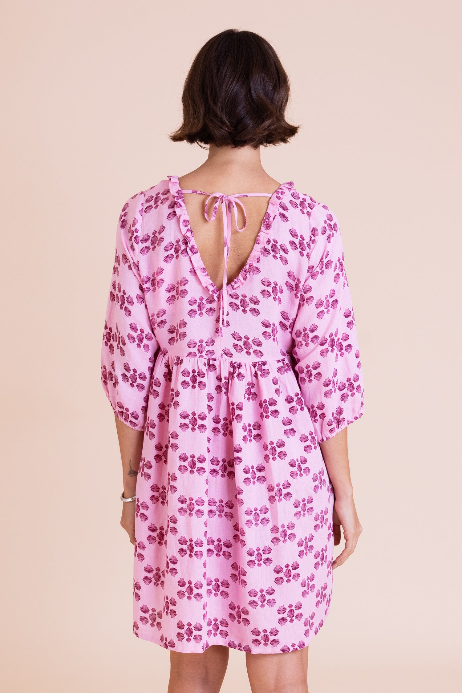 Pink Shell Printed Blend Smock Dress