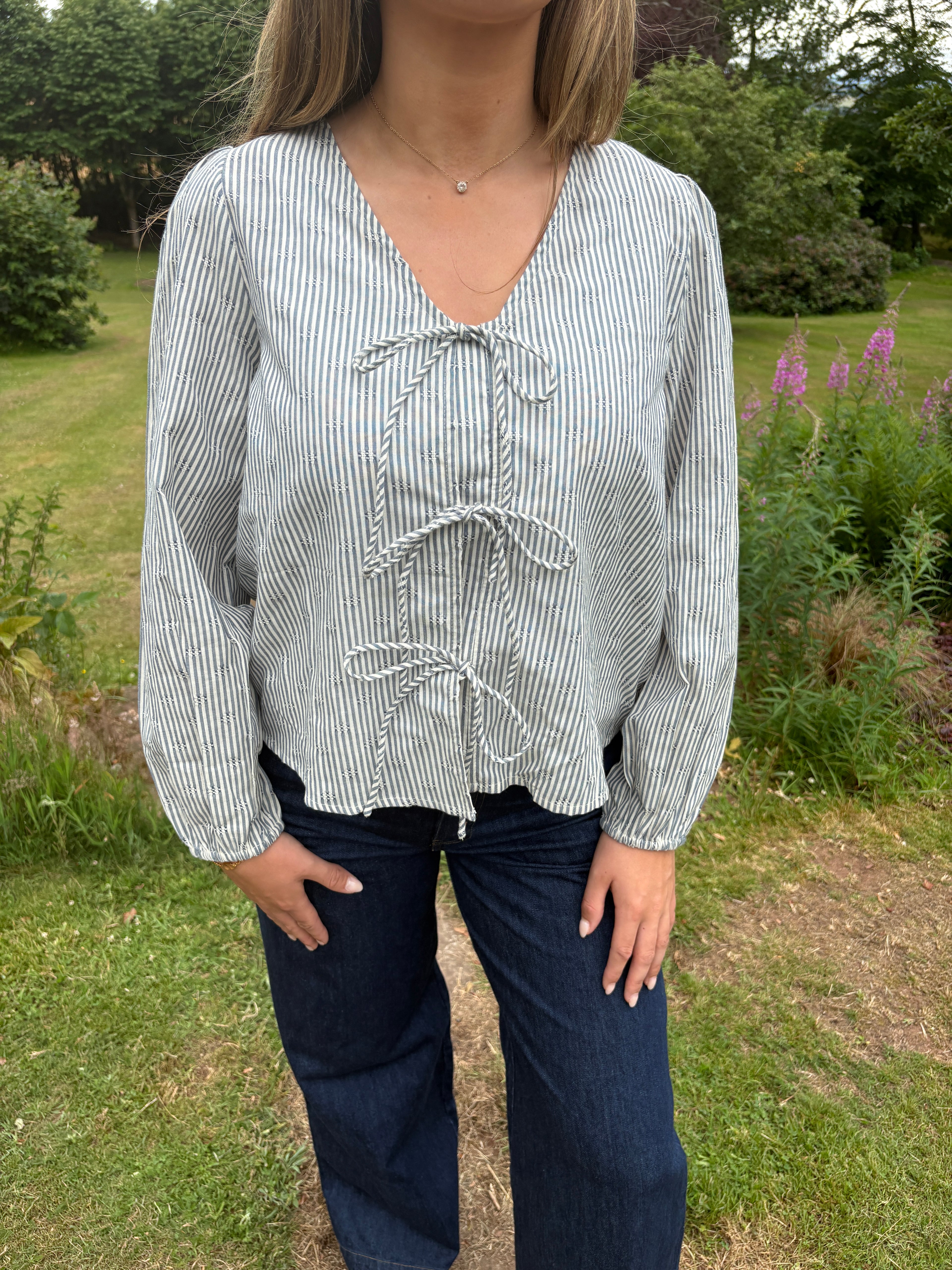 Stripe Tie Front Blouse