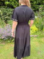 Black Embroidered Tiered Maxi Dress
