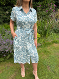 Blue Tropical Print Shirt Midi Dress
