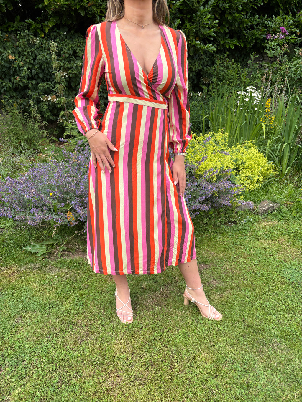 Stripe Wrap Midi Dress