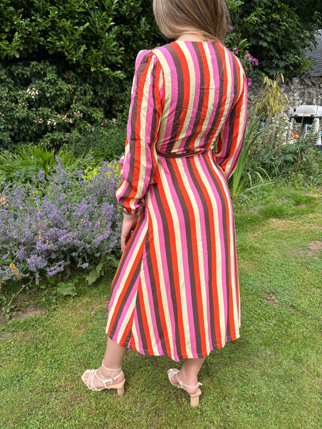 Stripe Wrap Midi Dress