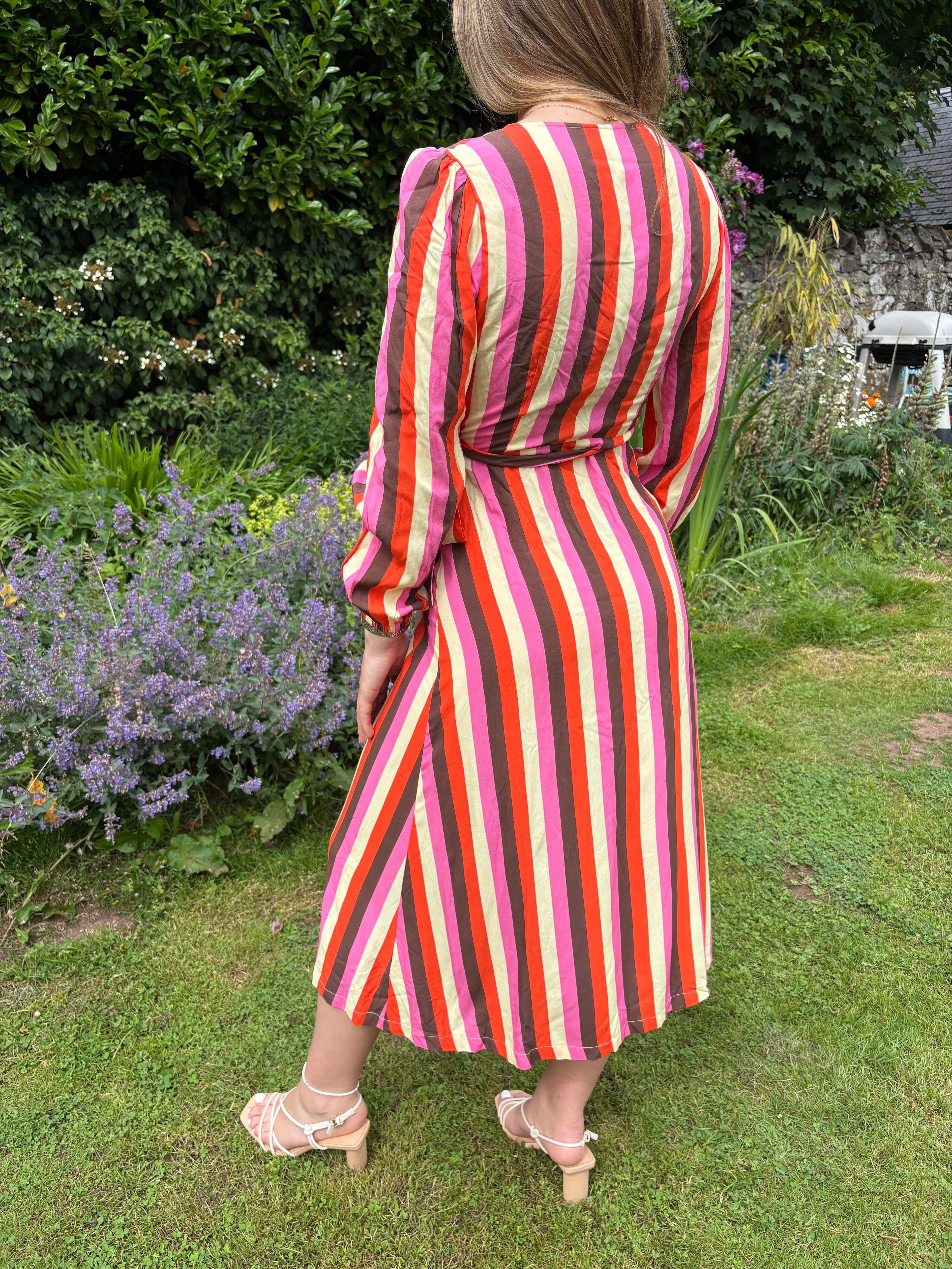 Stripe Wrap Midi Dress