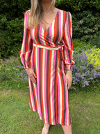Stripe Wrap Midi Dress