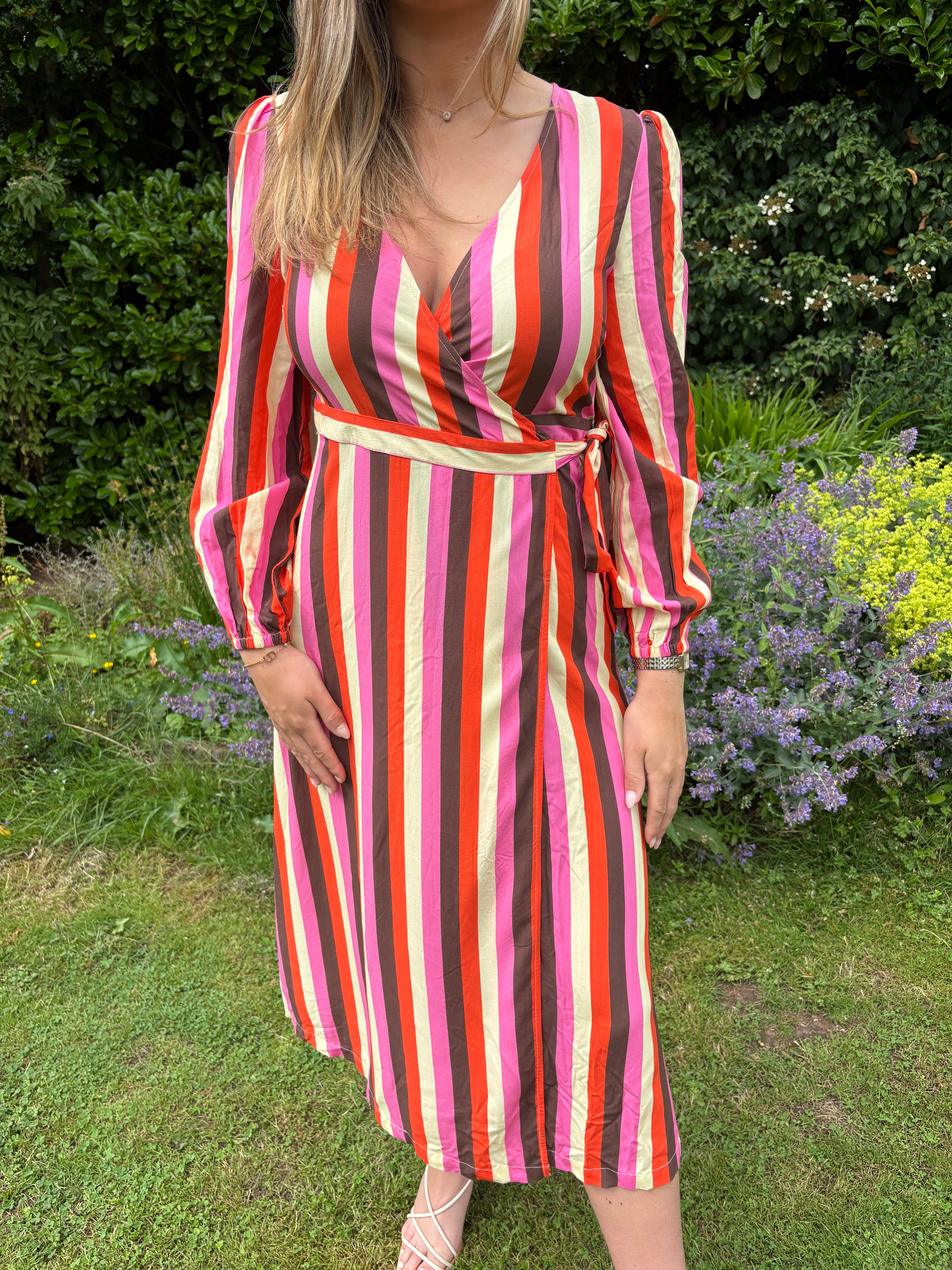 Stripe Wrap Midi Dress