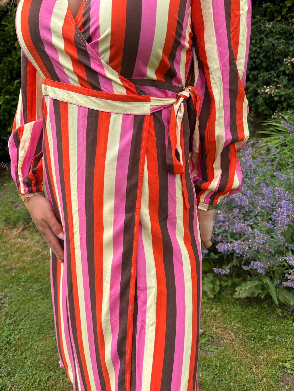 Stripe Wrap Midi Dress