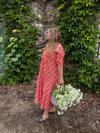 Coral Print Tassel Midi Dress