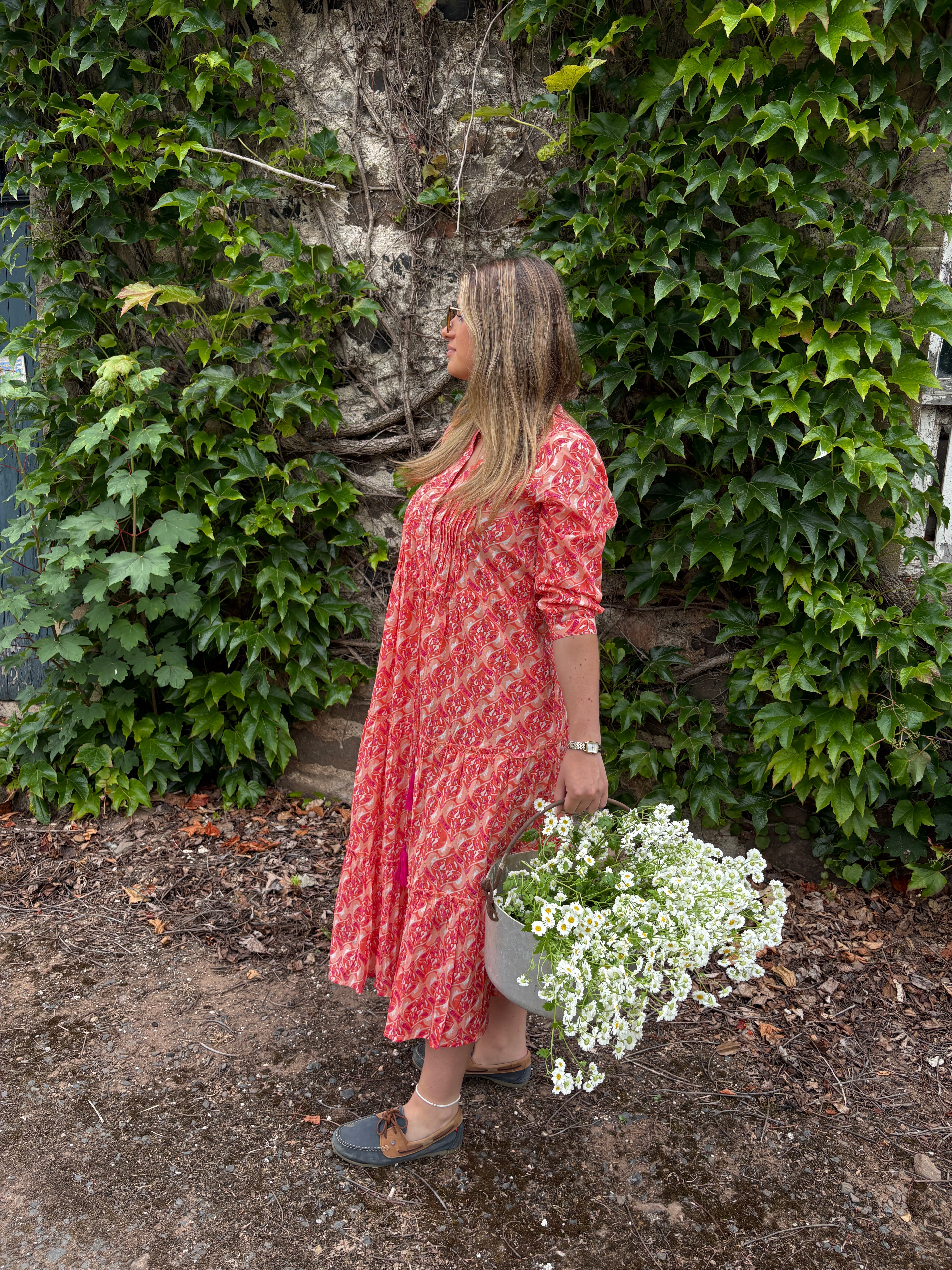Coral Print Tassel Midi Dress