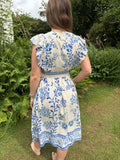 Blue & Cream Printed Midi Dress