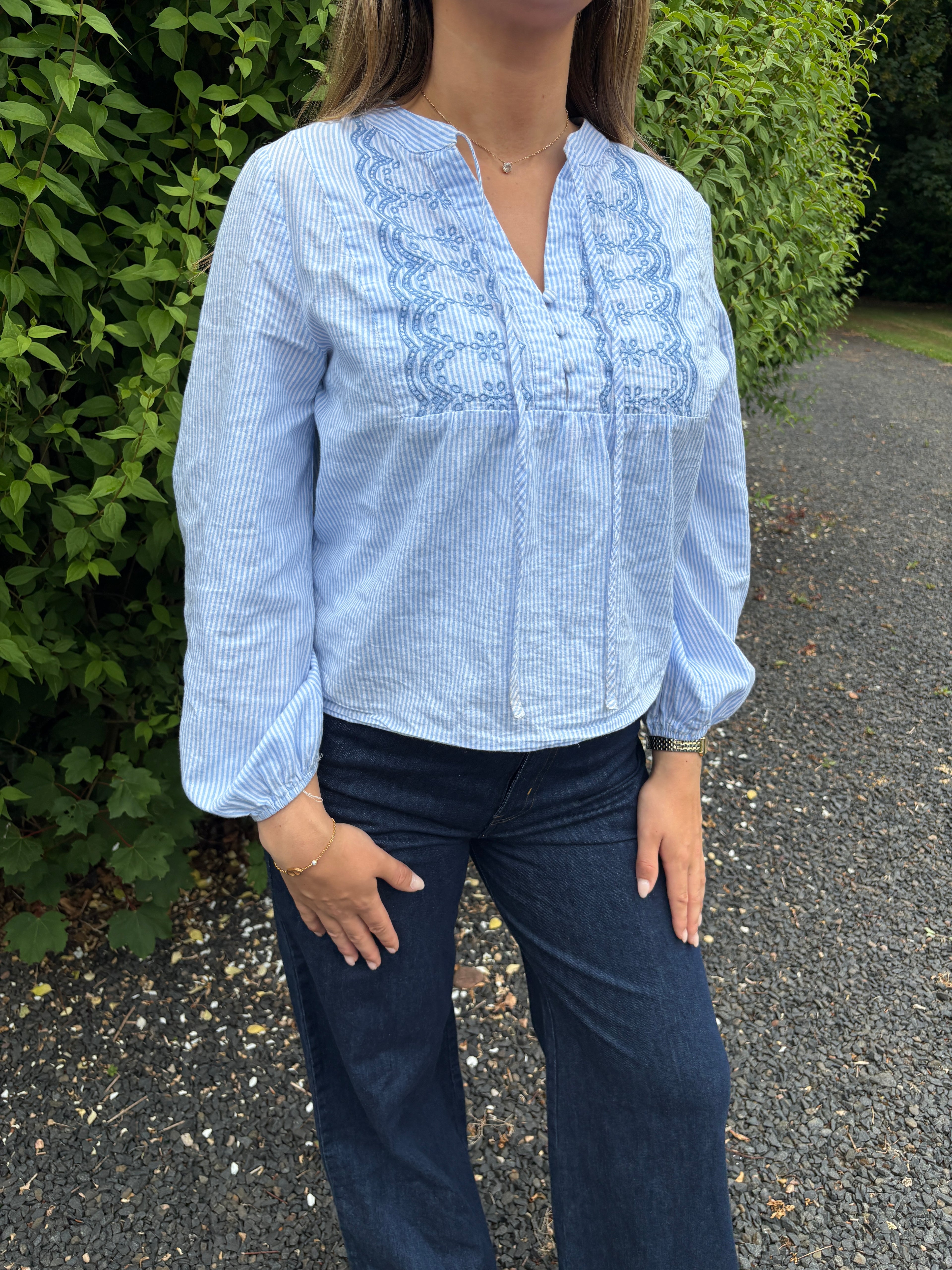 Striped Embroidered Blouse