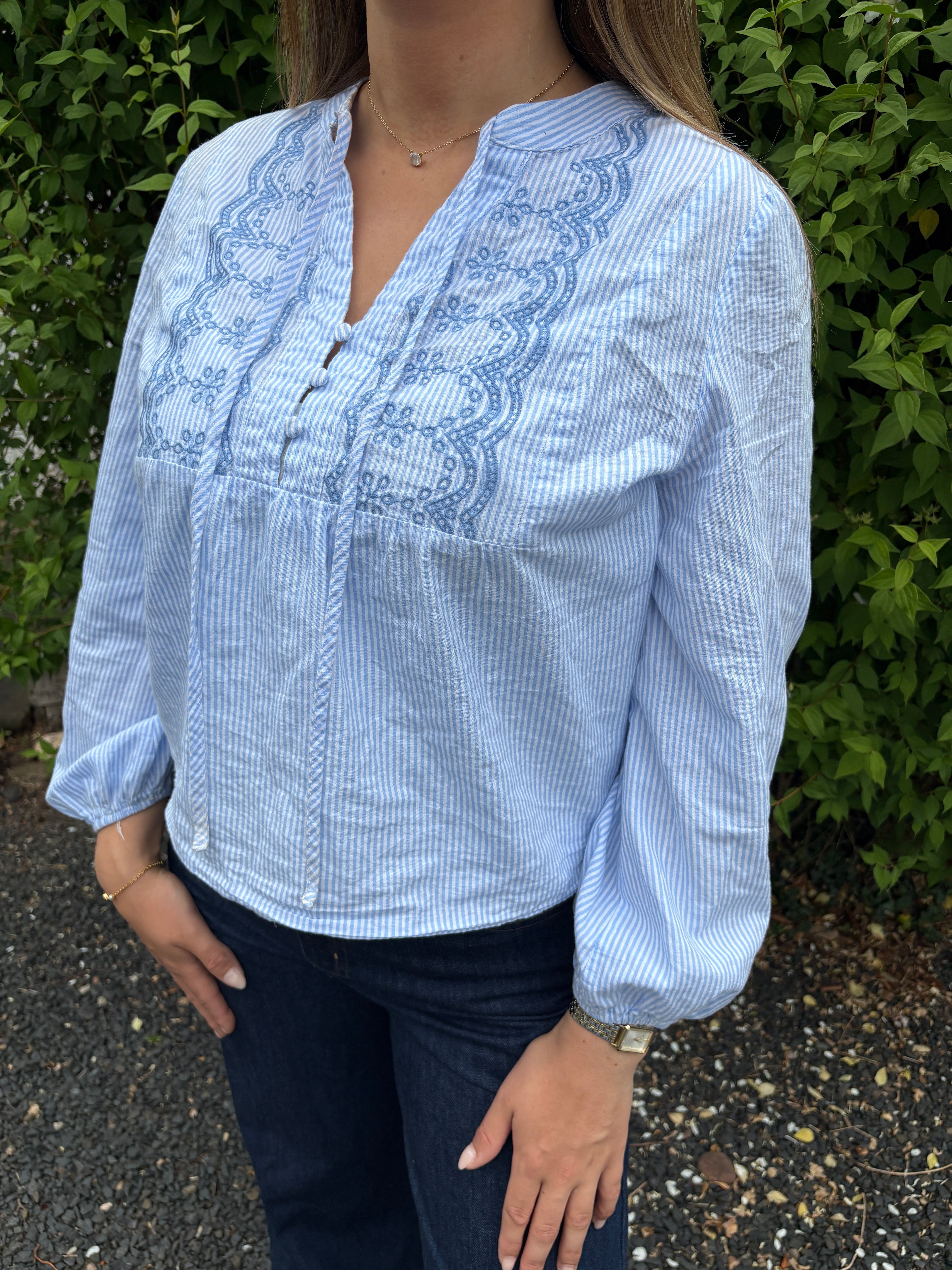 Striped Embroidered Blouse