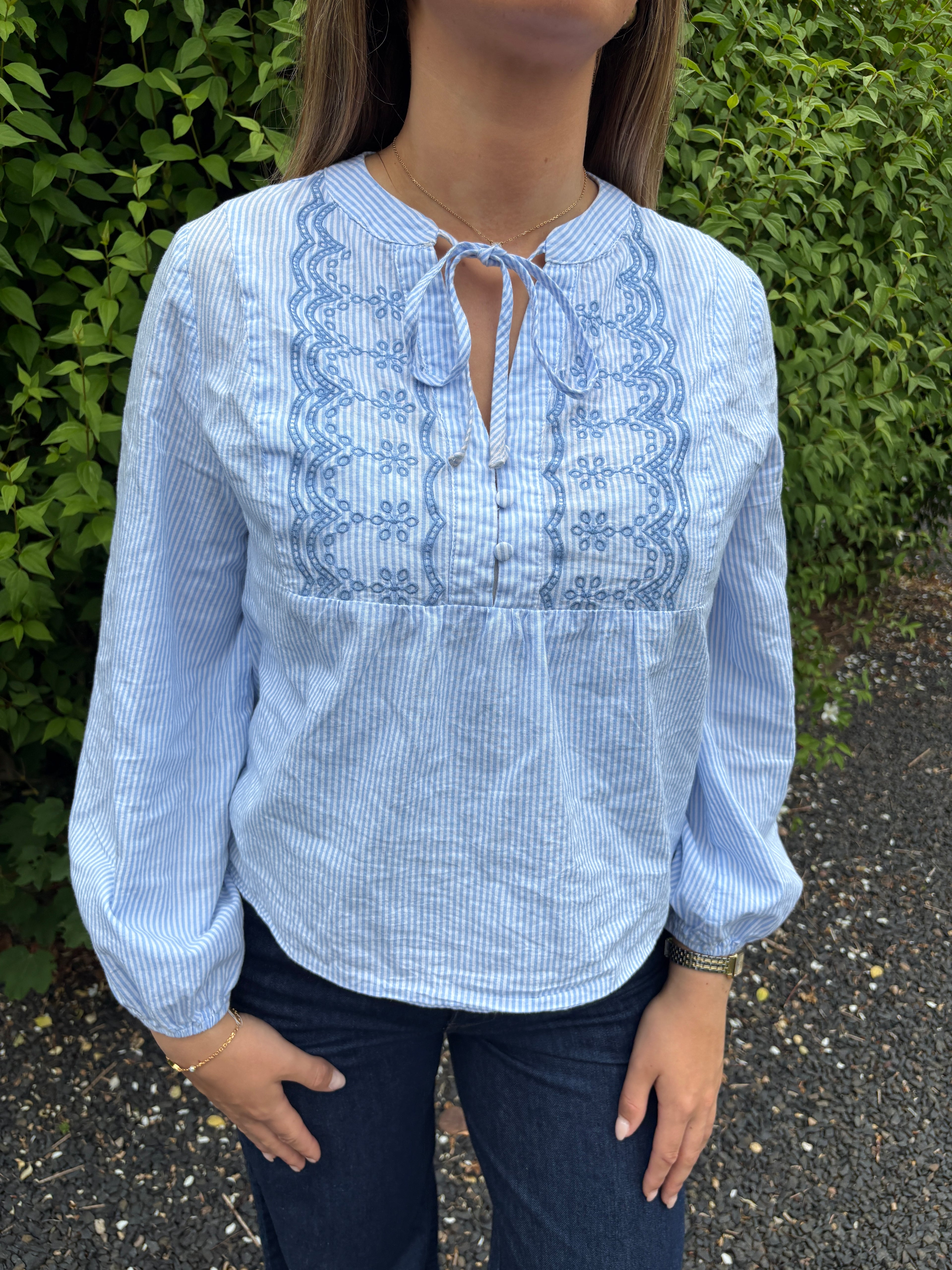 Striped Embroidered Blouse
