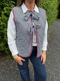 Gingham Tie Front Quilted Gilet