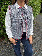 Gingham Tie Front Quilted Gilet