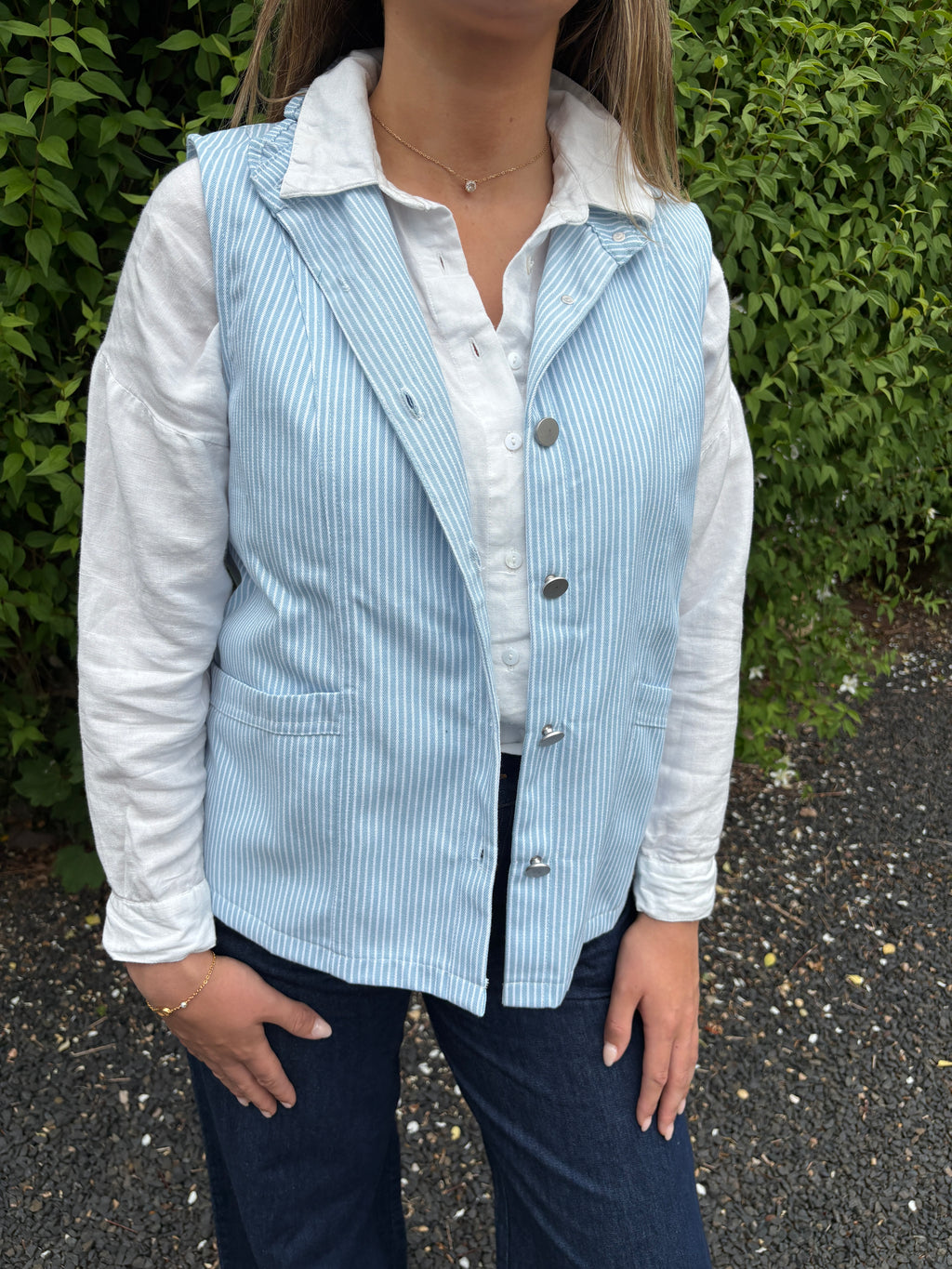 Stripe Button Front Gilet