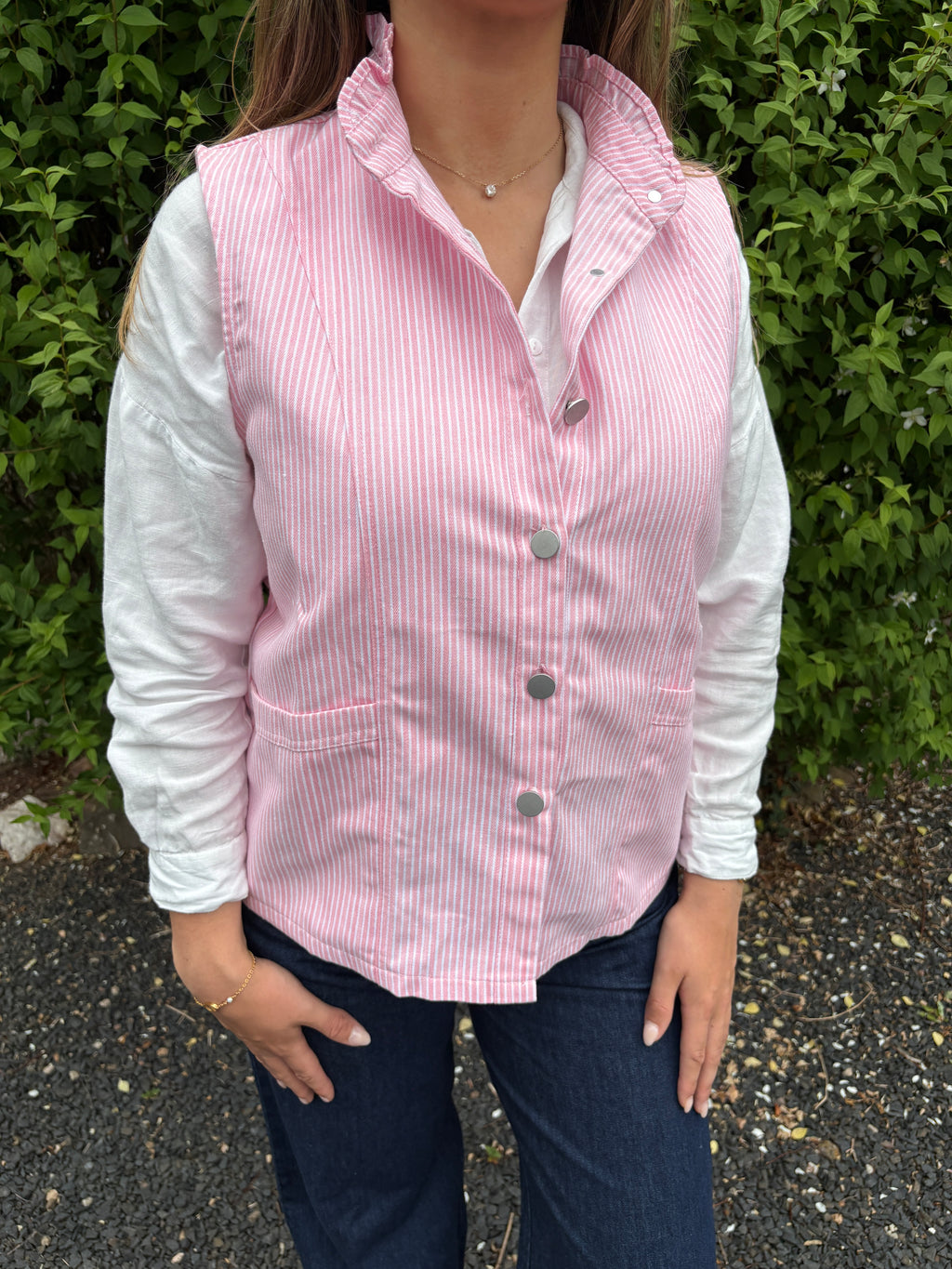 Stripe Button Front Gilet