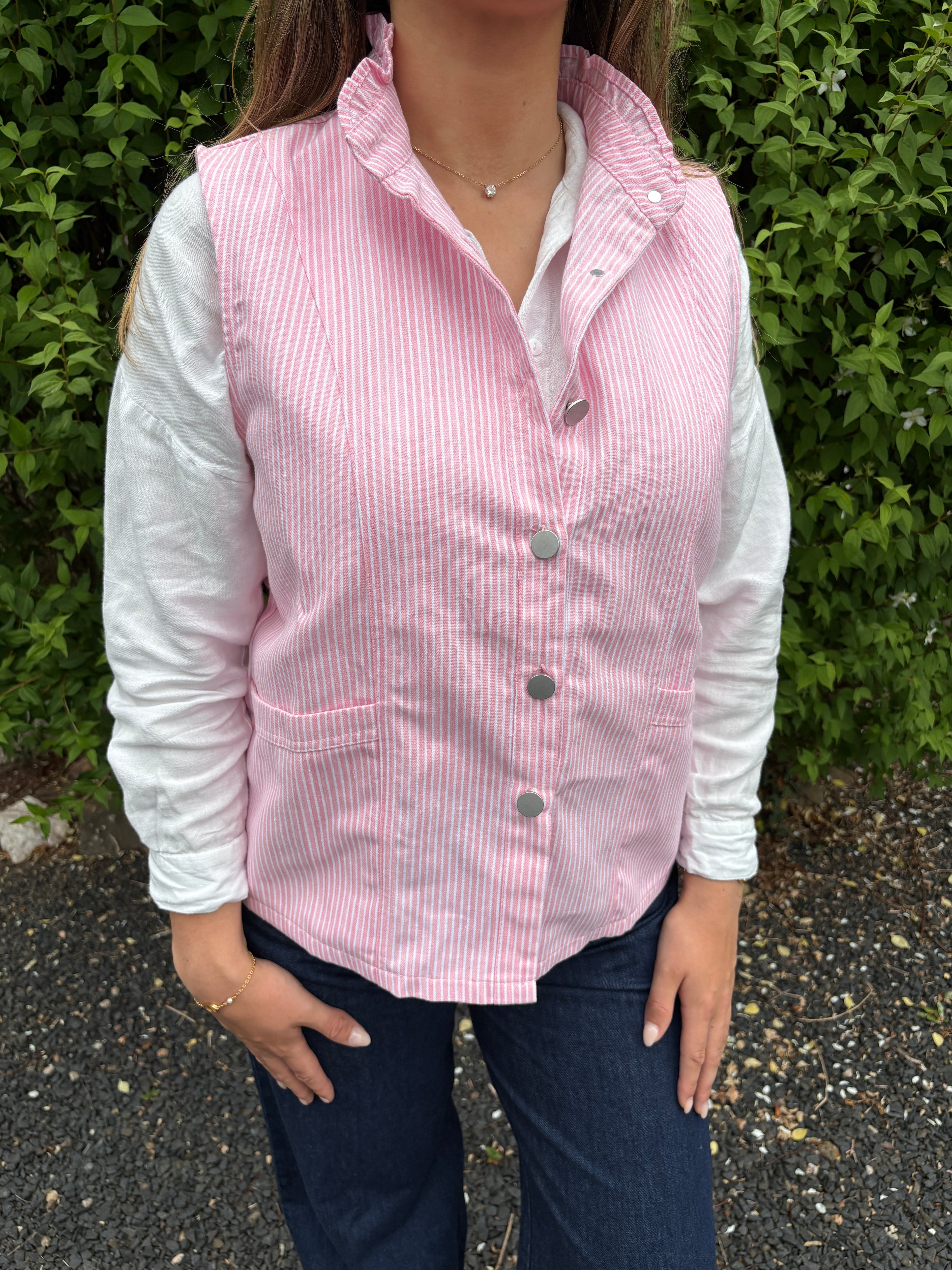 Stripe Button Front Gilet
