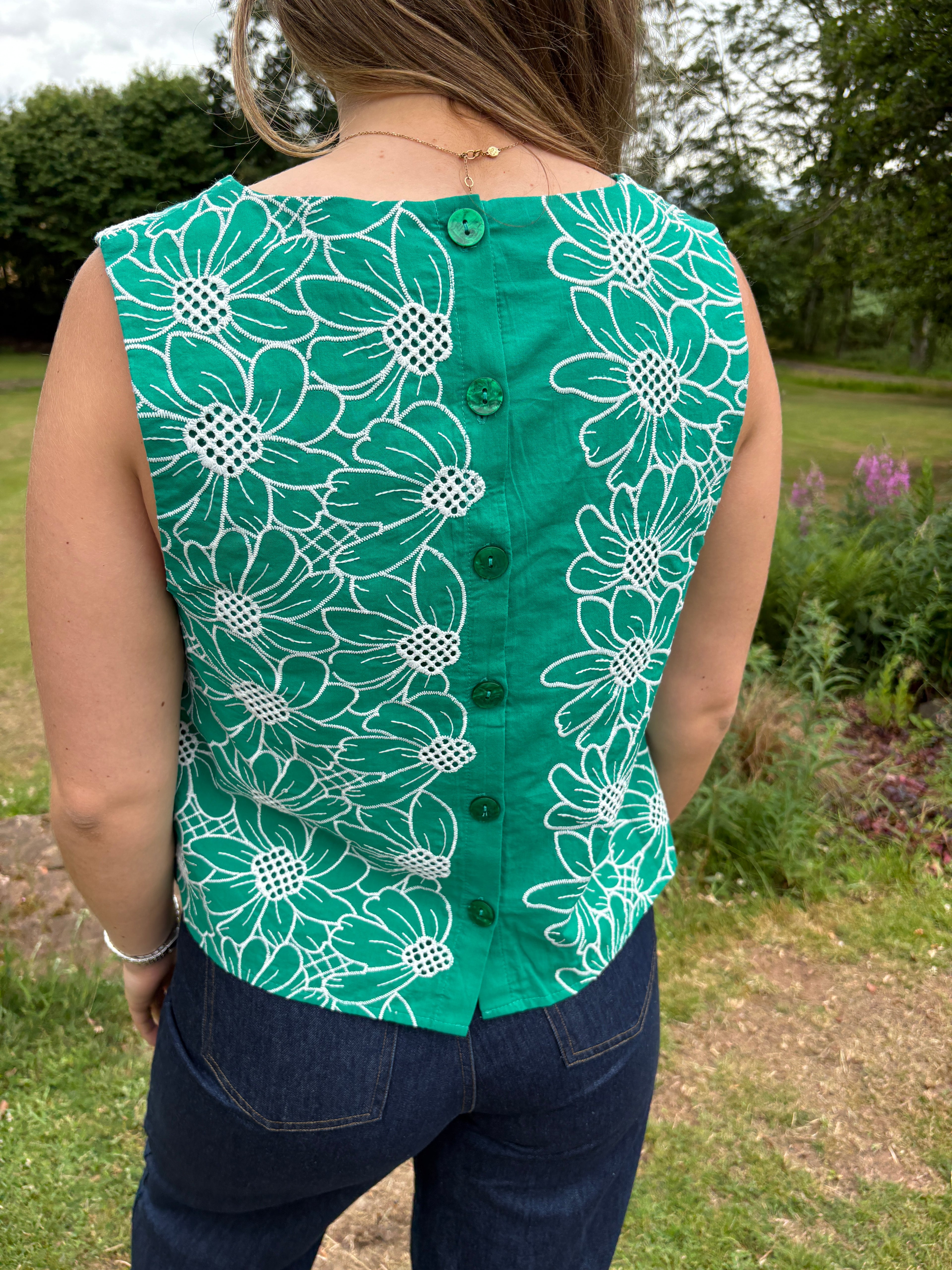 Green Floral Shell Top