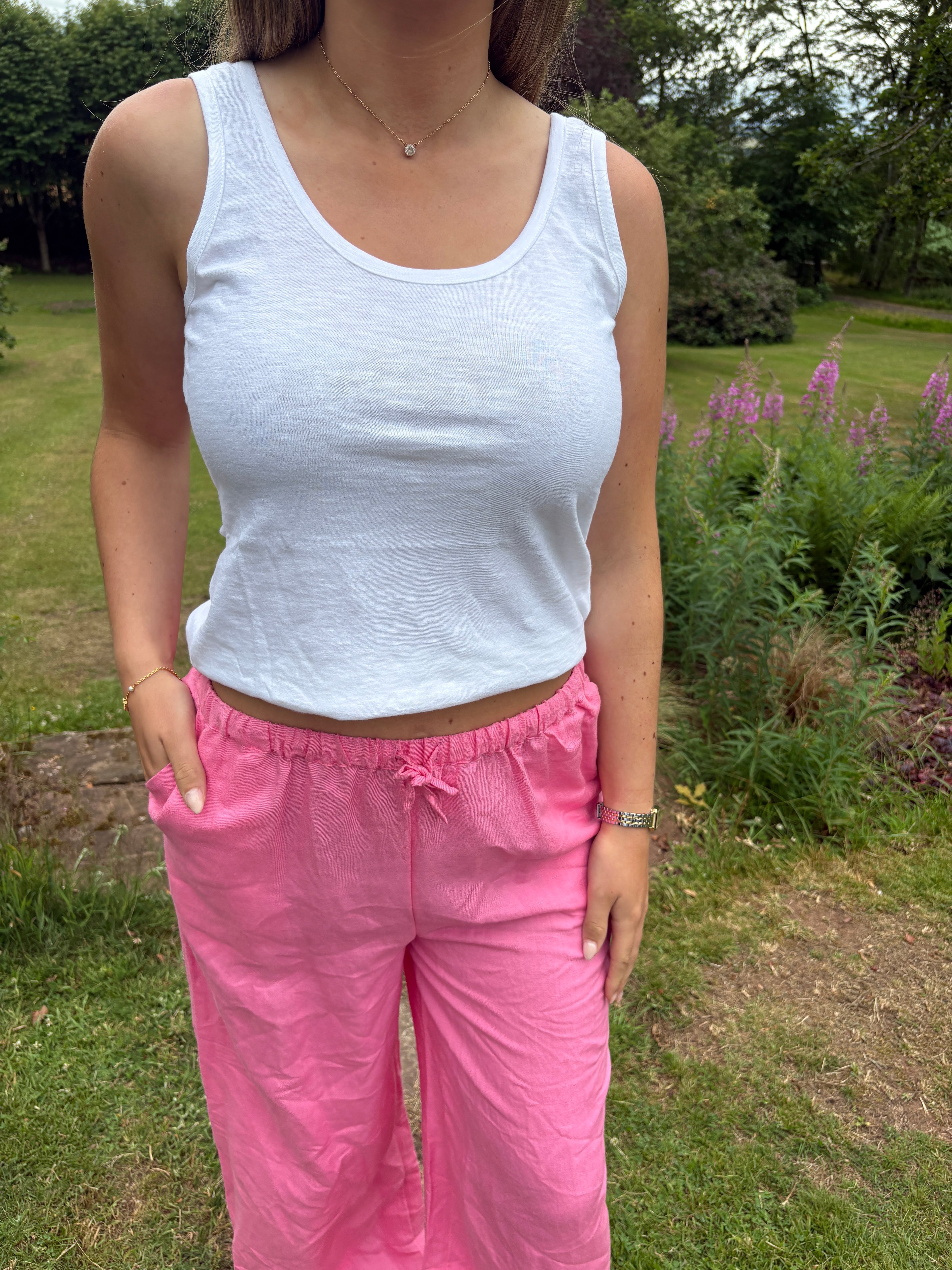 White Scoop Neck Vest Top