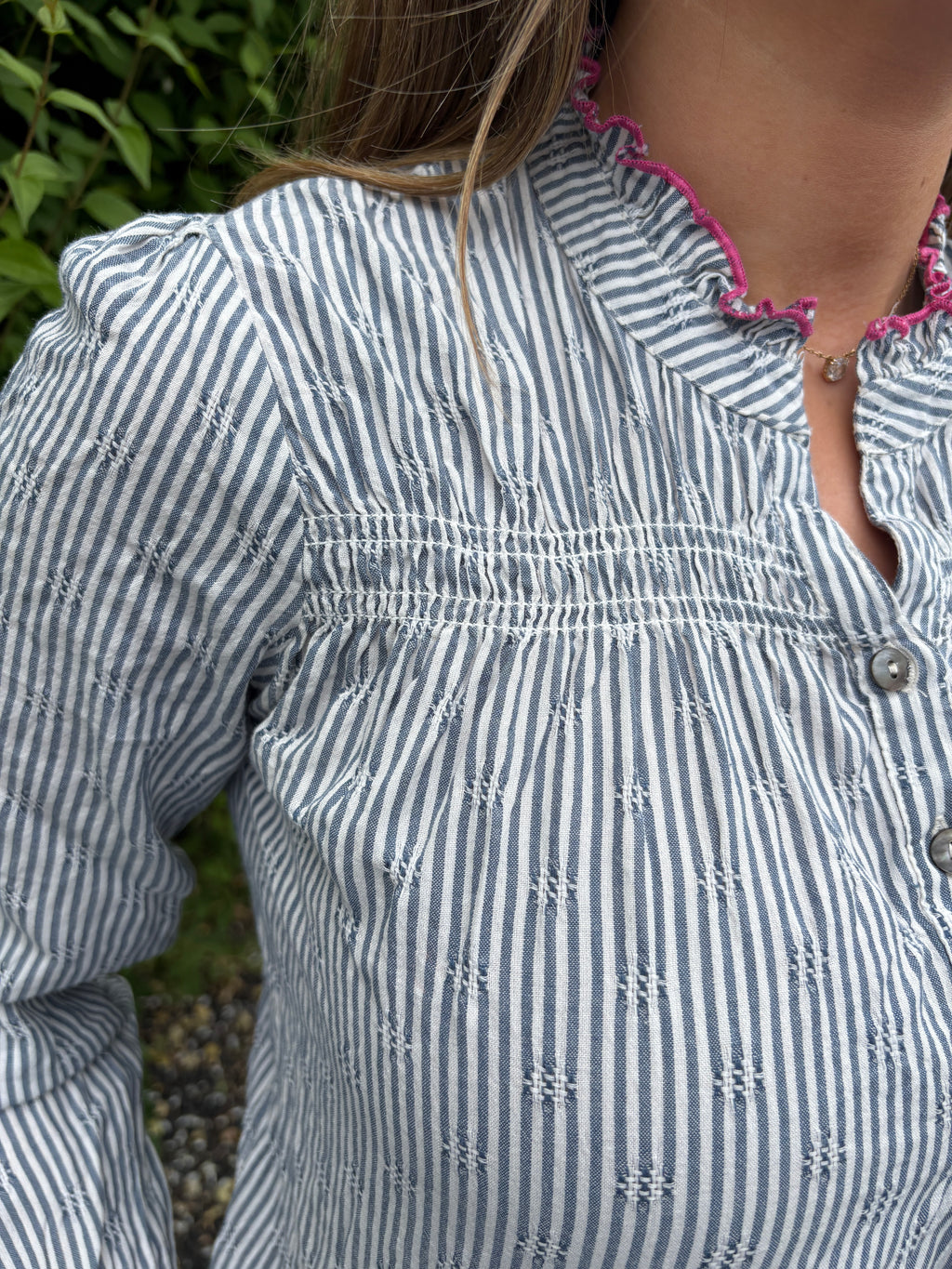Pink Trim Stripe Blouse
