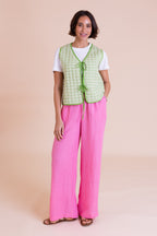 Pink Linen Blend Wide Leg Trousers