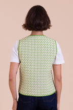 Green Floral Geometric Tie Front Gilet
