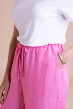 Pink Linen Blend Wide Leg Trousers