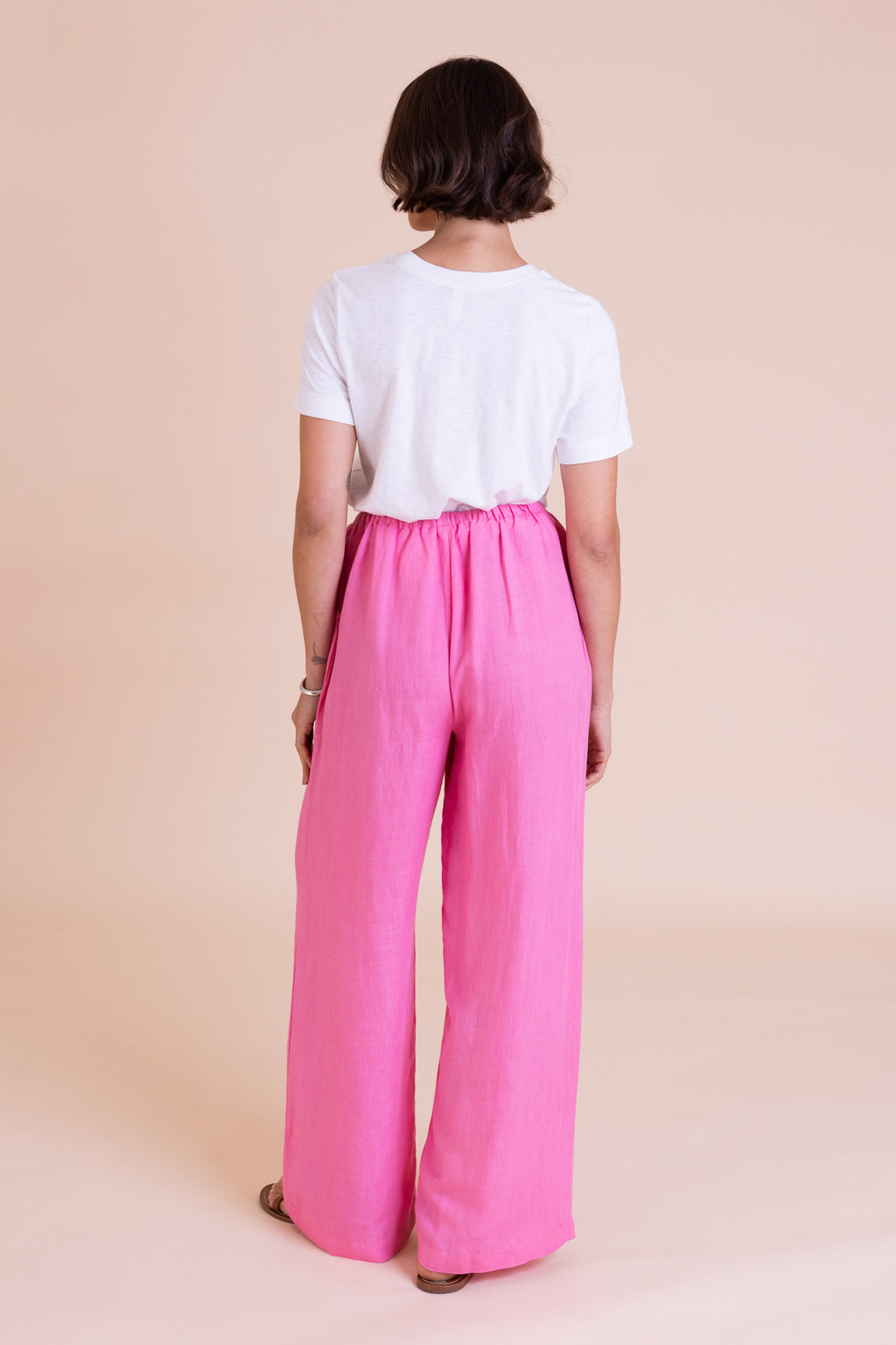 Pink Linen Blend Wide Leg Trousers