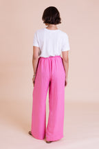 Pink Linen Blend Wide Leg Trousers