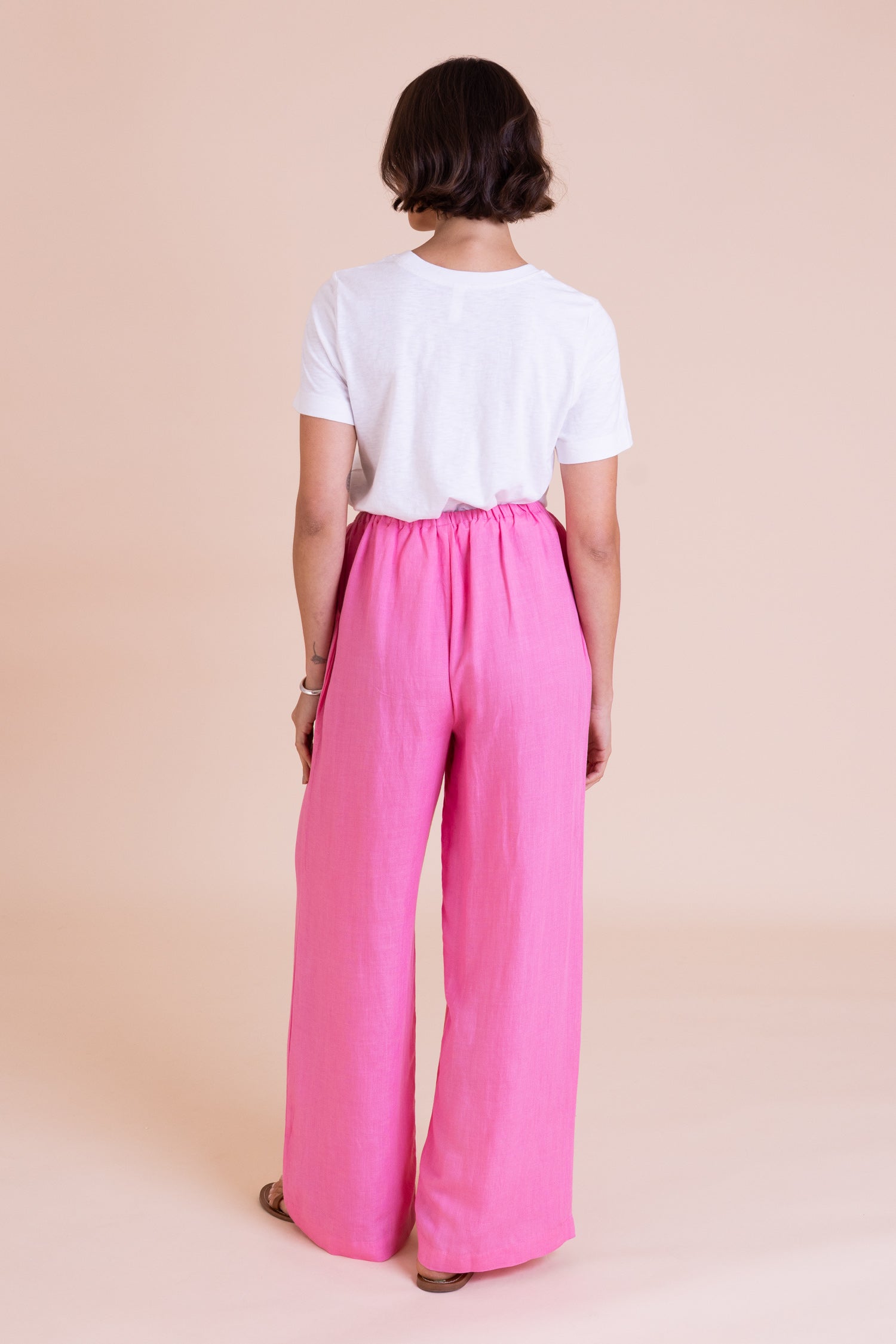 Pink Linen Blend Wide Leg Trousers