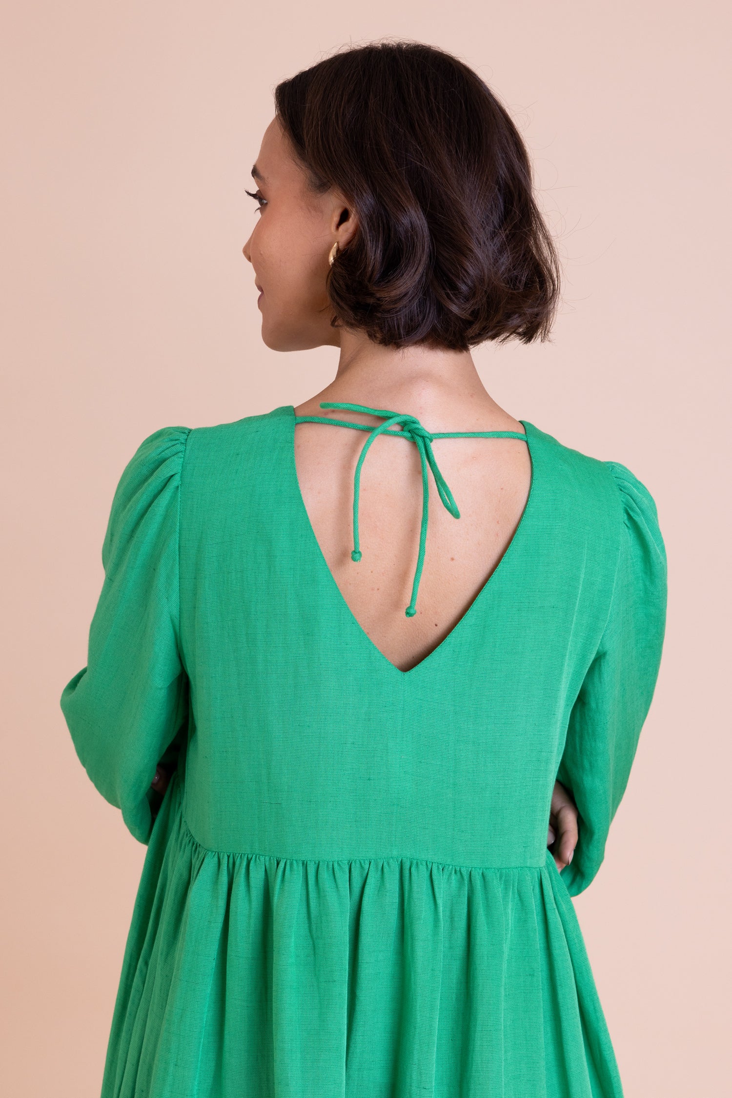 Green Linen Blend Midi Dress