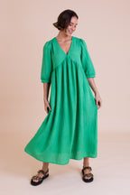 Green Linen Blend Midi Dress