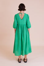 Green Linen Blend Midi Dress