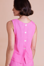 Pink Linen Blend Sleeveless Top