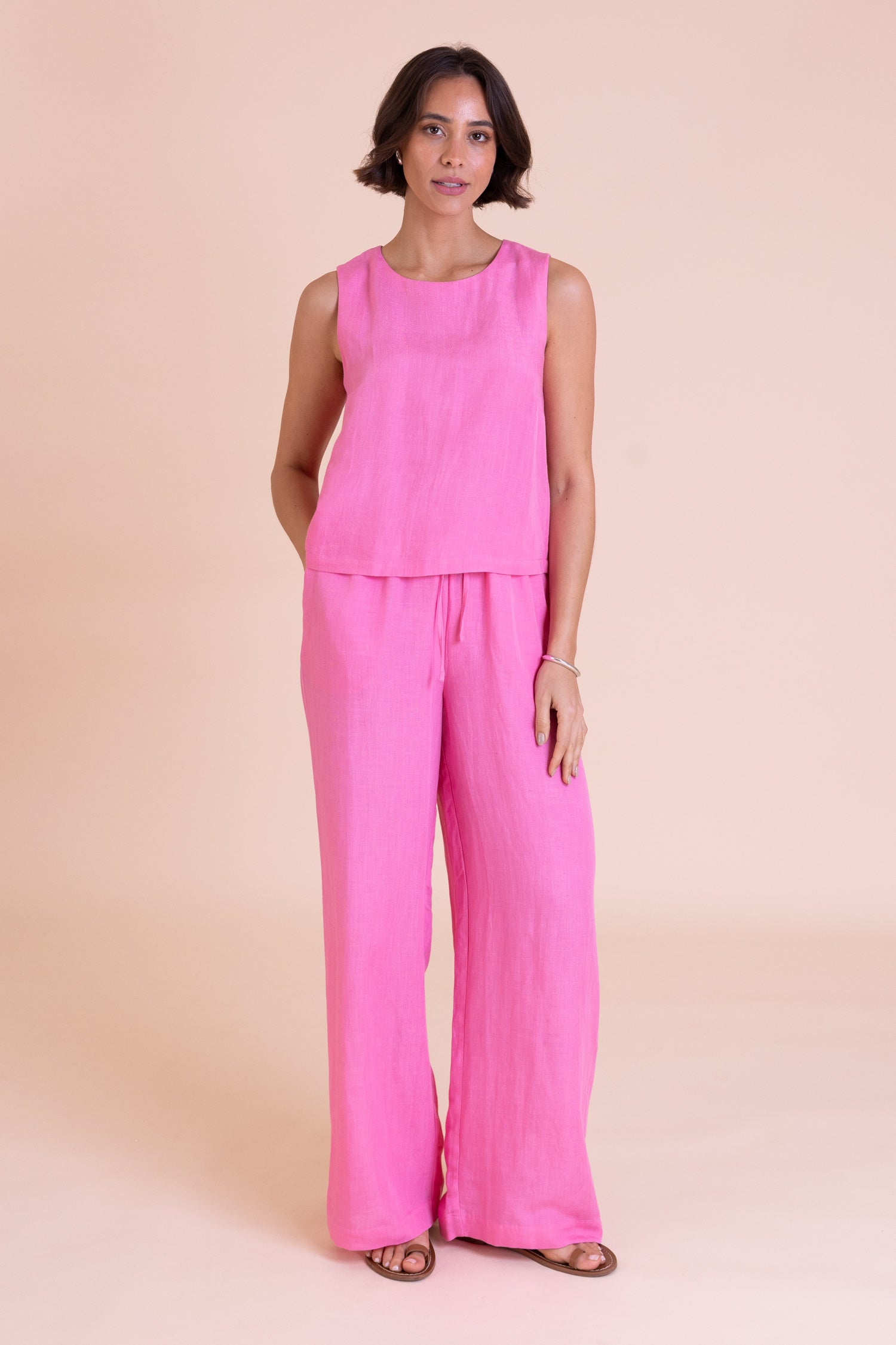 Pink Linen Blend Sleeveless Top