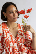 Orange Floral Print Midi Dress